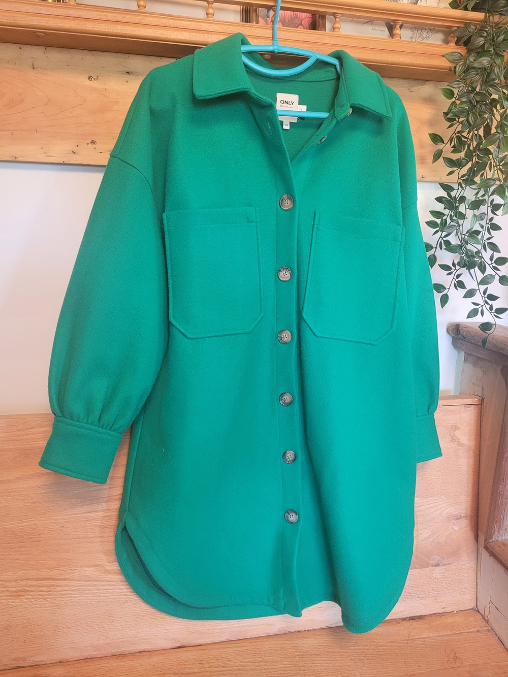 ONLY Green Oversized Button-Up Jacket Coat